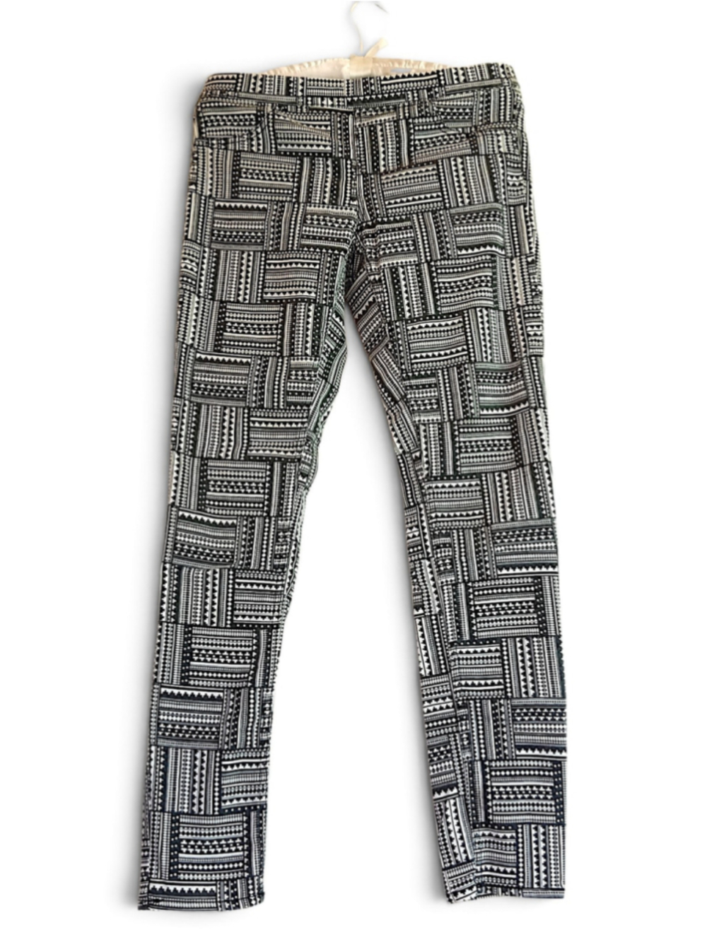 H&M black white geometric super skinny jeggings tribal Aztec stripes color lock